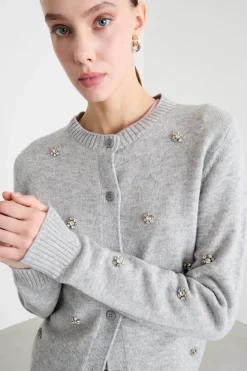 Cardigan con ricami bijou - Grigio