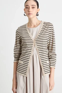 Cardigan con scollo a V - Beige Nero
