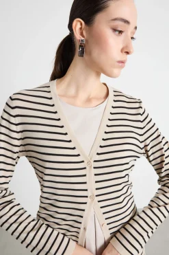 Cardigan con scollo a V - Beige Nero