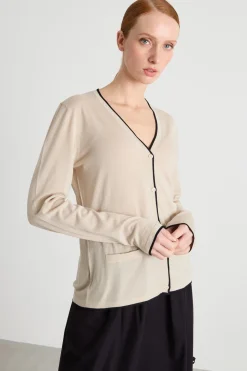Cardigan con scollo a V - Beige Nero