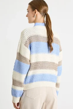 Cardigan con scollo a V - Bianco Azzurro Grigio