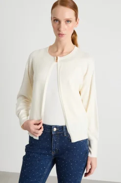Cardigan con scollo bijoux - Bianco