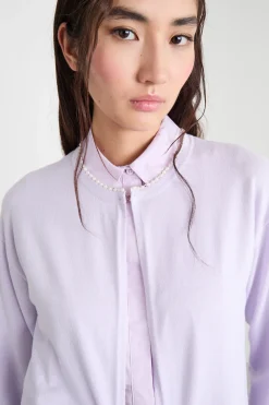 Cardigan con scollo bijoux - Lilla