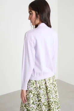 Cardigan con scollo bijoux - Lilla