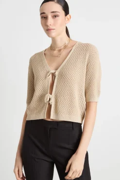 Cardigan crop traforato - Beige