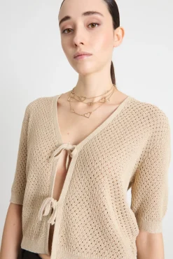 Cardigan crop traforato - Beige