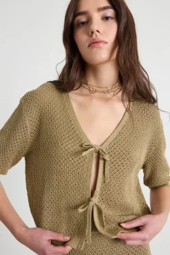 Cardigan crop traforato - Verde