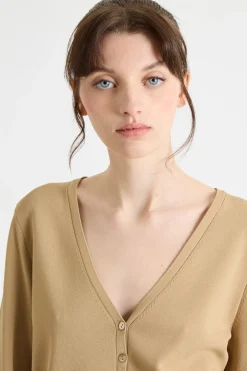Cardigan dritto con scollo a V - Cammello
