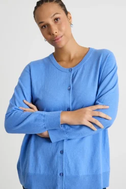 Cardigan dritto con scollo tondo - Azzurro