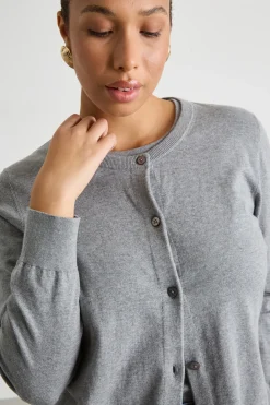 Cardigan dritto con scollo tondo - Grigio