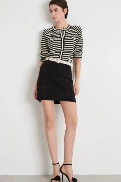 Cardigan girocollo con piccole tasche applicate - Bianco Nero