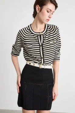 Cardigan girocollo con piccole tasche applicate - Bianco Nero