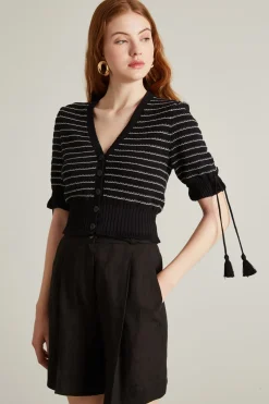 Cardigan in cotone con nappine - Nero Bianco