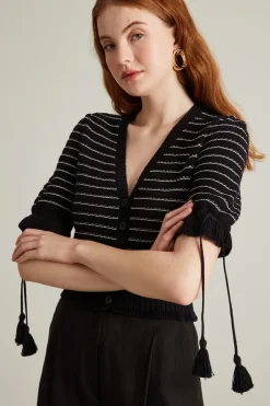 Cardigan in cotone con nappine - Nero Bianco