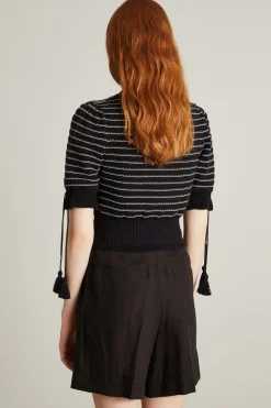 Cardigan in cotone con nappine - Nero Bianco