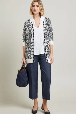 Cardigan in cotone jacquard - Blu Bianco