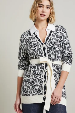 Cardigan in cotone jacquard - Blu Bianco