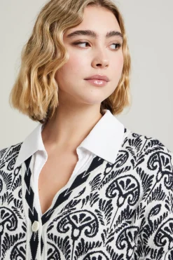 Cardigan in cotone jacquard - Blu Bianco