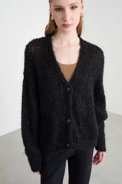 Cardigan in filato di mohair - Nero
