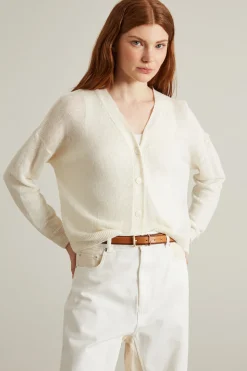 Cardigan in filato di puro lino - Avorio