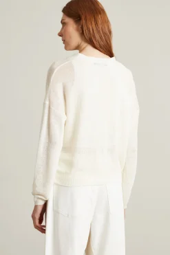 Cardigan in filato di puro lino - Avorio