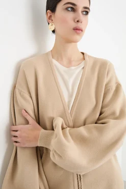 Cardigan in lana con coulisse - Cammello