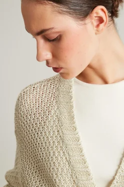Cardigan in lino con cintura - Paglia
