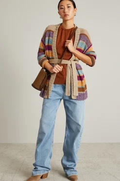 Cardigan in lino con cintura - Rigato