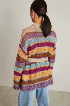 Cardigan in lino con cintura - Rigato