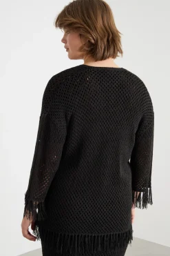 Cardigan in maglia traforata - Nero