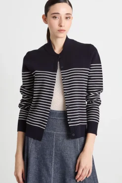 Cardigan jacquard con colletto alto - Blu Notte