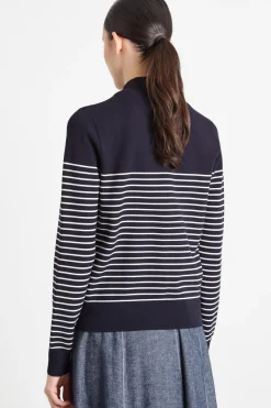 Cardigan jacquard con colletto alto - Blu Notte