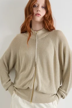 Cardigan laminato con zip - Beige