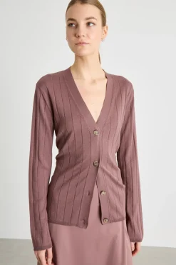 Cardigan leggero a coste - Rosa