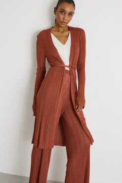 Cardigan lungo a coste - Marrone