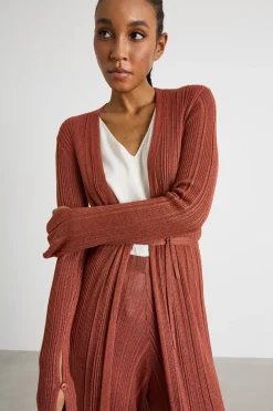 Cardigan lungo a coste - Marrone