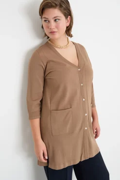 Cardigan lungo con tasche - Cammello
