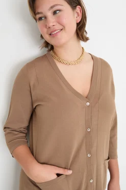 Cardigan lungo con tasche - Cammello