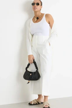 Cardigan open-front a coste - Bianco