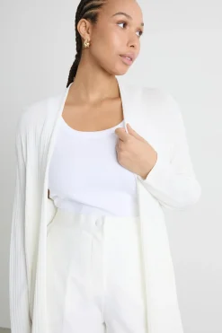 Cardigan open-front a coste - Bianco
