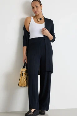 Cardigan open-front a coste - Blu