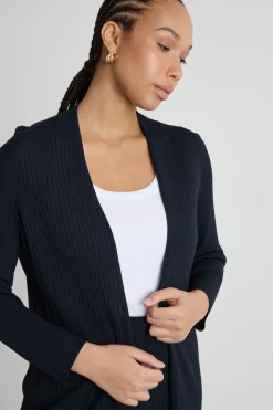 Cardigan open-front a coste - Blu