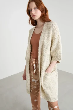 Cardigan open-front con tasche - Bianco