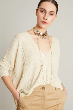 Cardigan over in lino a coste - Burro