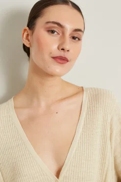 Cardigan over in lino a coste - Burro