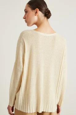 Cardigan over in lino a coste - Burro