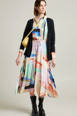 Cardigan over in lino a coste - Nero