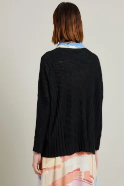 Cardigan over in lino a coste - Nero
