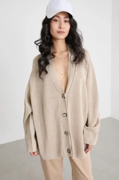 Cardigan oversize con ampio scollo - Beige