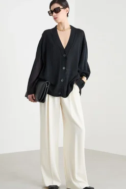 Cardigan oversize con ampio scollo - Nero